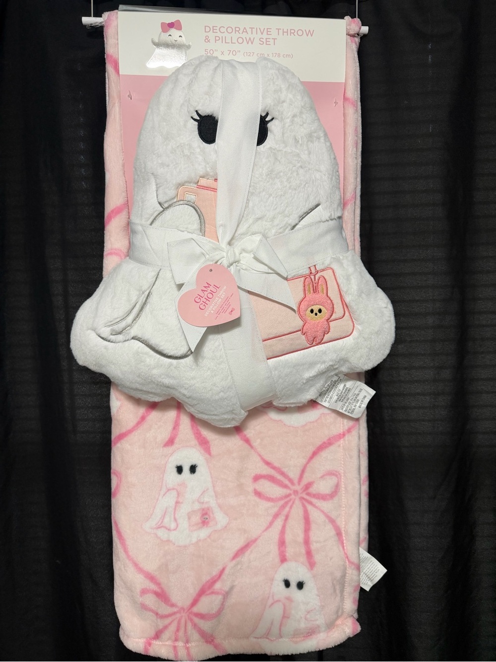 Plush Pink & White Decorative Throw and Pillow Set